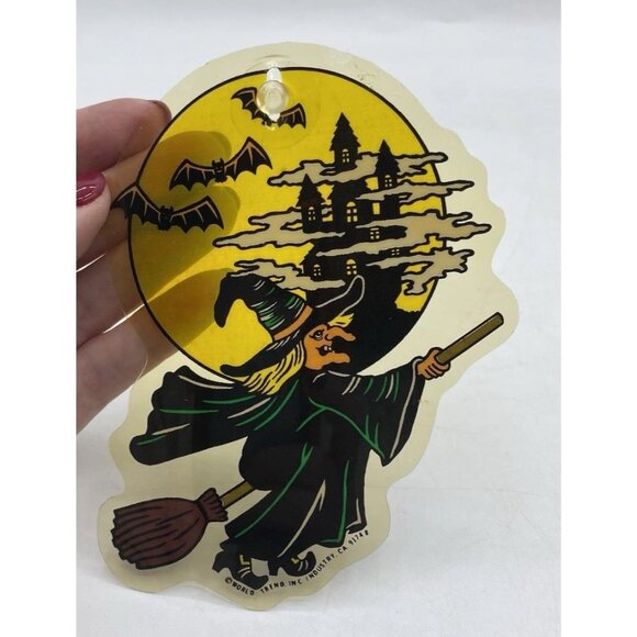 Vtg Halloween Suction Cup Window Decorations Witch Cat Die Cut Plastic Lot of 6 - Picture 14 of 16